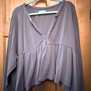 Lucky Brand Mauve Gray Peplum Thermal Blouse